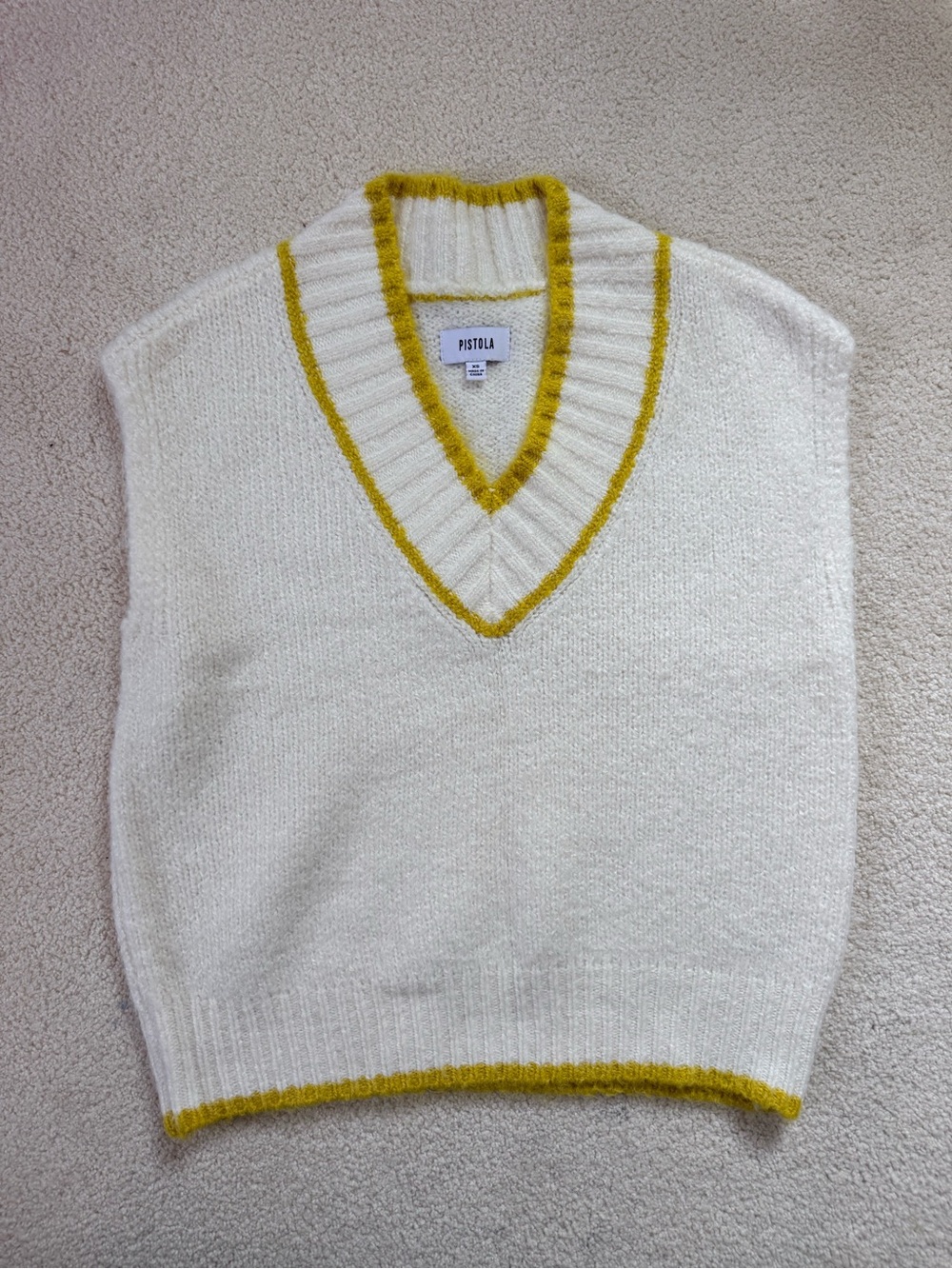 pistola Cream V-Neck Sweater Vest with Yellow Trim Accents - Picture 1 of 2